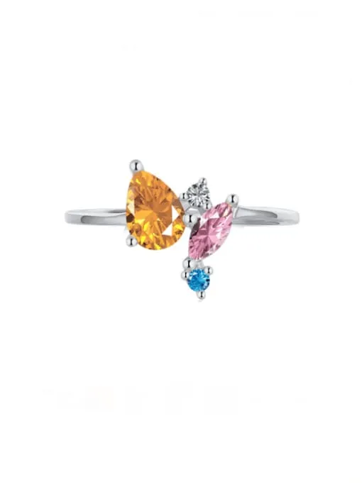 Colorful Irregular Zircon Dainty Ring, .925 Sterling Silver Tarnish Free Luxury Dainty Silver Ring