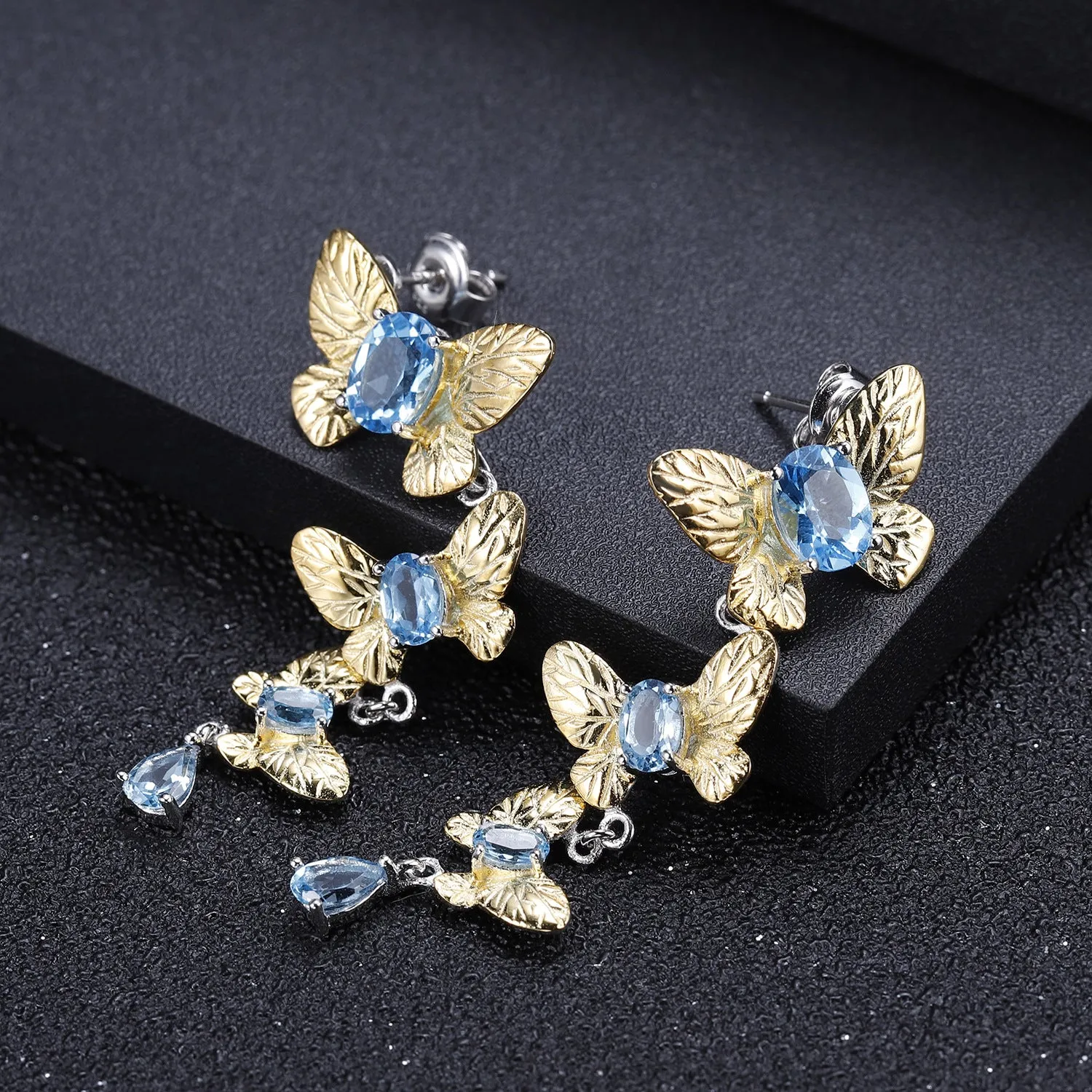 Colourful Gemstone Beading Butterfly Design Silver Drop Earrings for Women