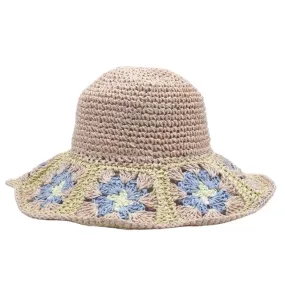 Crochet Bucket Hat Flower Pink-Blue