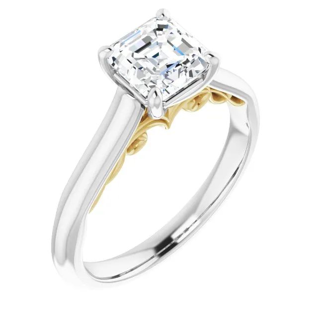 Cubic Zirconia Engagement Ring- The Adelaide (Customizable Asscher Cut Cathedral Solitaire with Two-Tone Option Decorative Trellis 'Down Under')