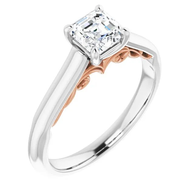 Cubic Zirconia Engagement Ring- The Adelaide (Customizable Asscher Cut Cathedral Solitaire with Two-Tone Option Decorative Trellis 'Down Under')