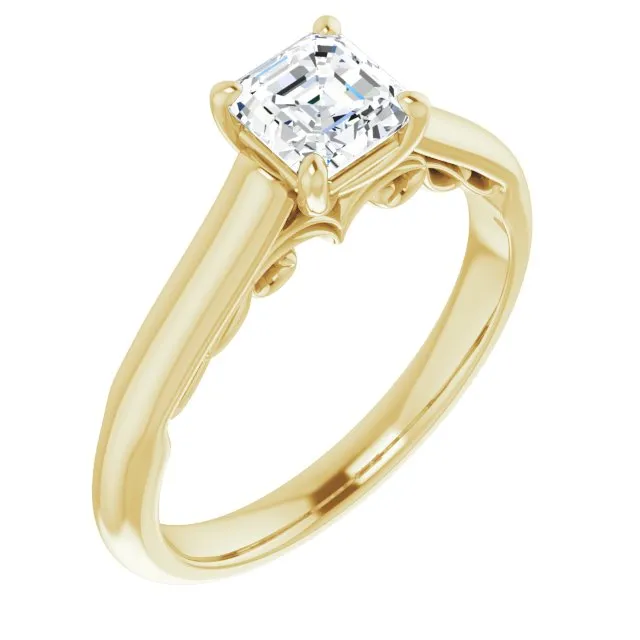 Cubic Zirconia Engagement Ring- The Adelaide (Customizable Asscher Cut Cathedral Solitaire with Two-Tone Option Decorative Trellis 'Down Under')