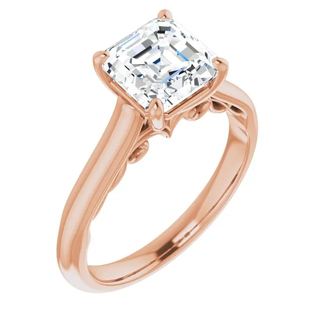 Cubic Zirconia Engagement Ring- The Adelaide (Customizable Asscher Cut Cathedral Solitaire with Two-Tone Option Decorative Trellis 'Down Under')