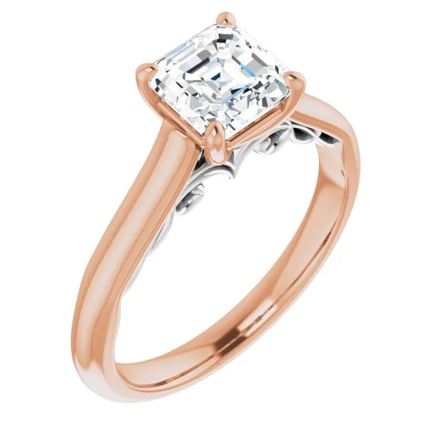 Cubic Zirconia Engagement Ring- The Adelaide (Customizable Asscher Cut Cathedral Solitaire with Two-Tone Option Decorative Trellis 'Down Under')