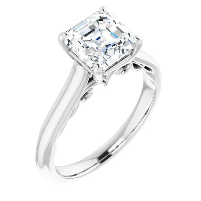 Cubic Zirconia Engagement Ring- The Adelaide (Customizable Asscher Cut Cathedral Solitaire with Two-Tone Option Decorative Trellis 'Down Under')