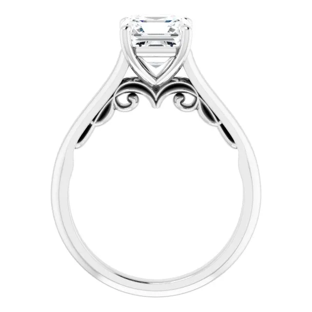 Cubic Zirconia Engagement Ring- The Adelaide (Customizable Asscher Cut Cathedral Solitaire with Two-Tone Option Decorative Trellis 'Down Under')