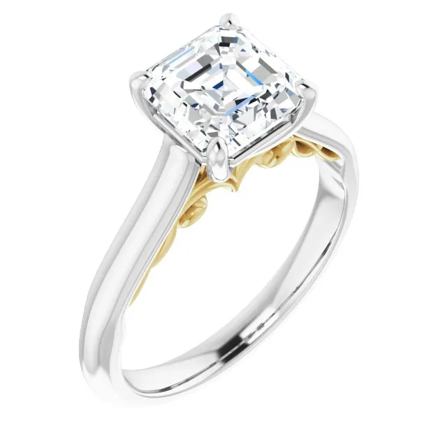 Cubic Zirconia Engagement Ring- The Adelaide (Customizable Asscher Cut Cathedral Solitaire with Two-Tone Option Decorative Trellis 'Down Under')