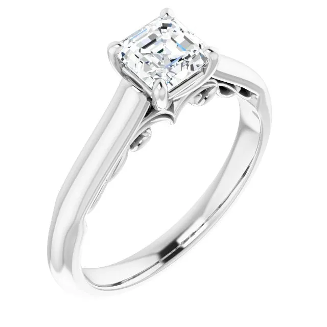 Cubic Zirconia Engagement Ring- The Adelaide (Customizable Asscher Cut Cathedral Solitaire with Two-Tone Option Decorative Trellis 'Down Under')