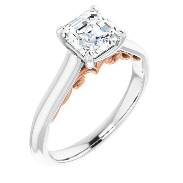 Cubic Zirconia Engagement Ring- The Adelaide (Customizable Asscher Cut Cathedral Solitaire with Two-Tone Option Decorative Trellis 'Down Under')