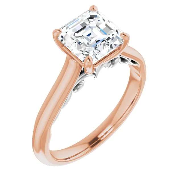 Cubic Zirconia Engagement Ring- The Adelaide (Customizable Asscher Cut Cathedral Solitaire with Two-Tone Option Decorative Trellis 'Down Under')