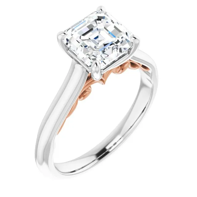 Cubic Zirconia Engagement Ring- The Adelaide (Customizable Asscher Cut Cathedral Solitaire with Two-Tone Option Decorative Trellis 'Down Under')