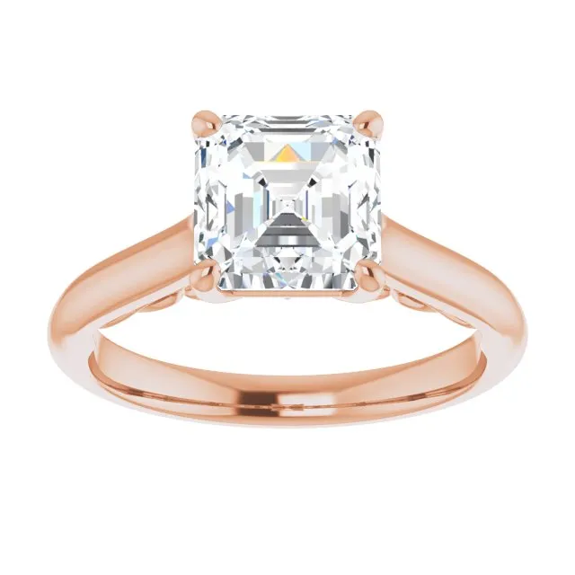 Cubic Zirconia Engagement Ring- The Adelaide (Customizable Asscher Cut Cathedral Solitaire with Two-Tone Option Decorative Trellis 'Down Under')