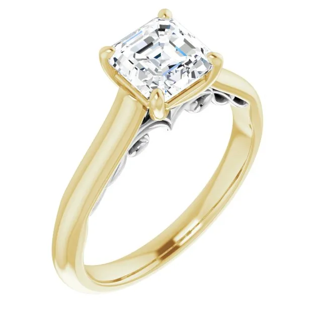 Cubic Zirconia Engagement Ring- The Adelaide (Customizable Asscher Cut Cathedral Solitaire with Two-Tone Option Decorative Trellis 'Down Under')