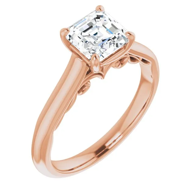 Cubic Zirconia Engagement Ring- The Adelaide (Customizable Asscher Cut Cathedral Solitaire with Two-Tone Option Decorative Trellis 'Down Under')