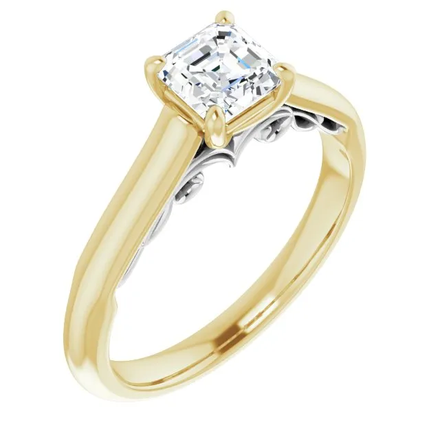 Cubic Zirconia Engagement Ring- The Adelaide (Customizable Asscher Cut Cathedral Solitaire with Two-Tone Option Decorative Trellis 'Down Under')