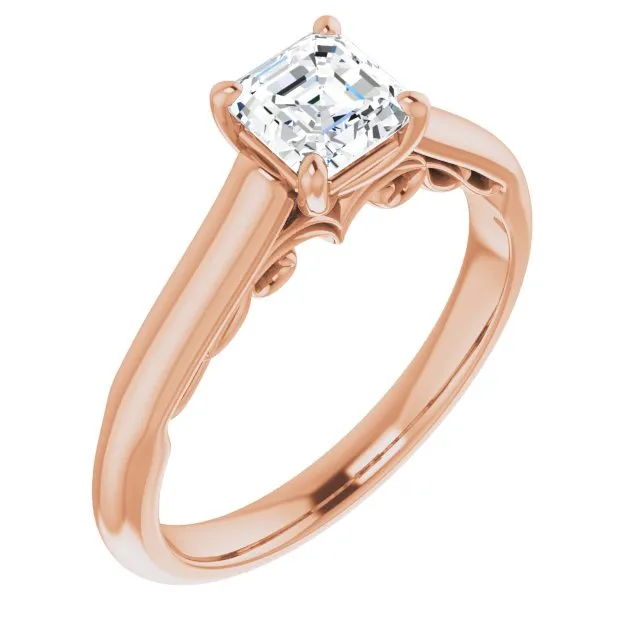 Cubic Zirconia Engagement Ring- The Adelaide (Customizable Asscher Cut Cathedral Solitaire with Two-Tone Option Decorative Trellis 'Down Under')