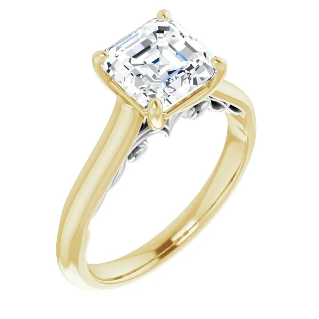 Cubic Zirconia Engagement Ring- The Adelaide (Customizable Asscher Cut Cathedral Solitaire with Two-Tone Option Decorative Trellis 'Down Under')