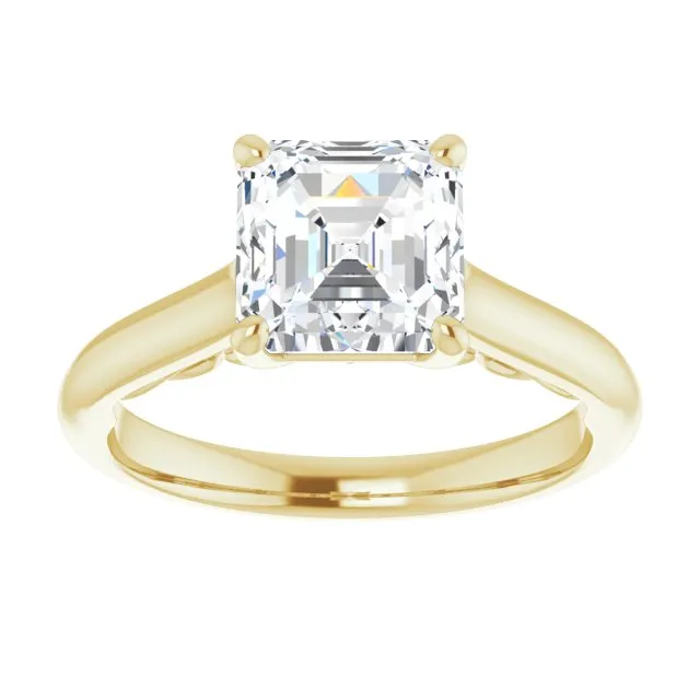 Cubic Zirconia Engagement Ring- The Adelaide (Customizable Asscher Cut Cathedral Solitaire with Two-Tone Option Decorative Trellis 'Down Under')