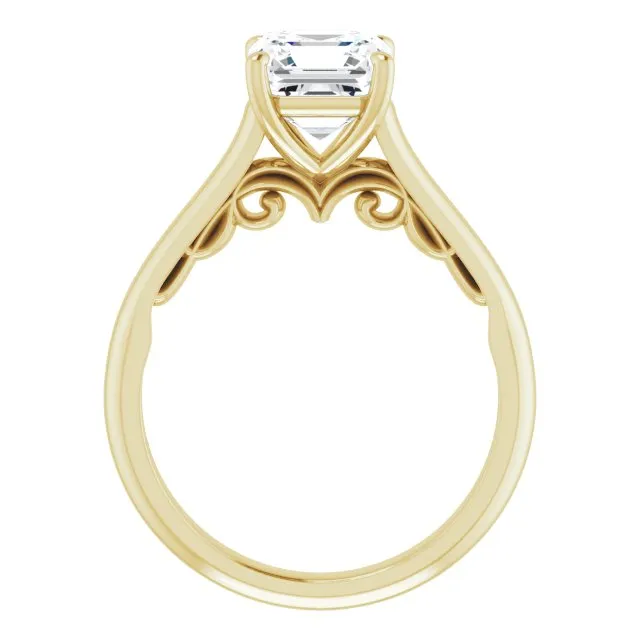 Cubic Zirconia Engagement Ring- The Adelaide (Customizable Asscher Cut Cathedral Solitaire with Two-Tone Option Decorative Trellis 'Down Under')