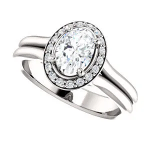 Cubic Zirconia Engagement Ring- The Bebi (Customizable Cathedral-Halo Oval Cut Design with Wide Split Band)