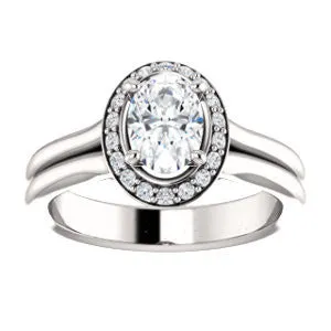 Cubic Zirconia Engagement Ring- The Bebi (Customizable Cathedral-Halo Oval Cut Design with Wide Split Band)