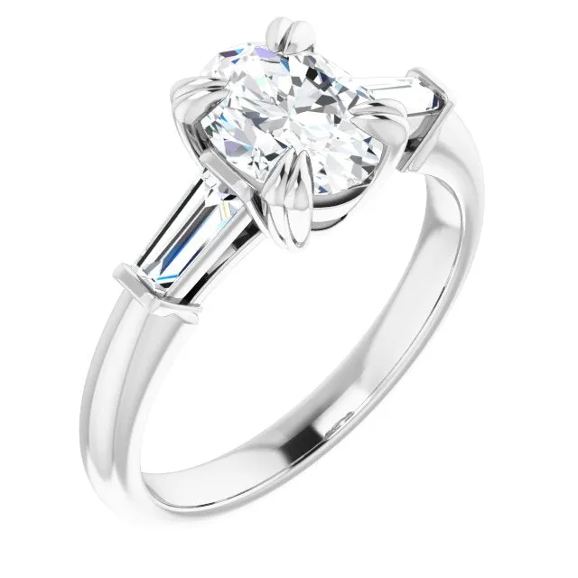 Cubic Zirconia Engagement Ring- The Betyhelena (Customizable 3-stone Oval Cut Design with Tapered Baguettes)