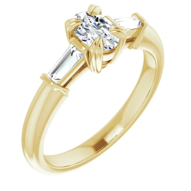 Cubic Zirconia Engagement Ring- The Betyhelena (Customizable 3-stone Oval Cut Design with Tapered Baguettes)