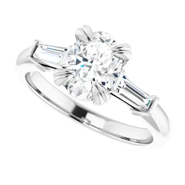 Cubic Zirconia Engagement Ring- The Betyhelena (Customizable 3-stone Oval Cut Design with Tapered Baguettes)