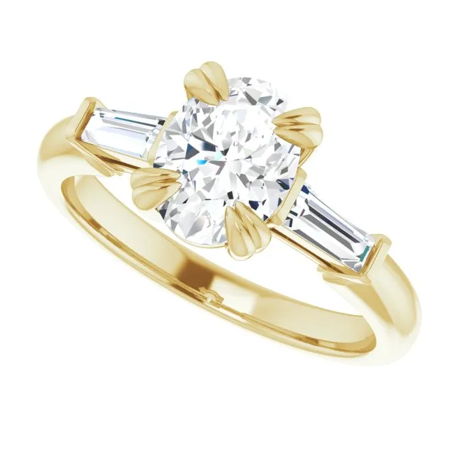 Cubic Zirconia Engagement Ring- The Betyhelena (Customizable 3-stone Oval Cut Design with Tapered Baguettes)