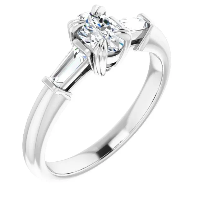 Cubic Zirconia Engagement Ring- The Betyhelena (Customizable 3-stone Oval Cut Design with Tapered Baguettes)