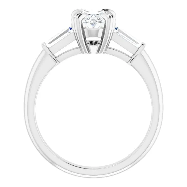 Cubic Zirconia Engagement Ring- The Betyhelena (Customizable 3-stone Oval Cut Design with Tapered Baguettes)