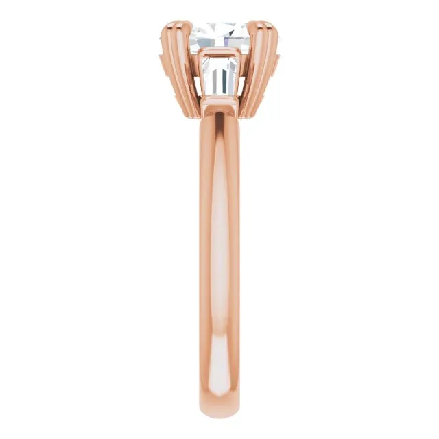 Cubic Zirconia Engagement Ring- The Betyhelena (Customizable 3-stone Oval Cut Design with Tapered Baguettes)