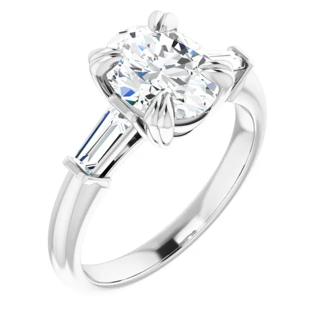 Cubic Zirconia Engagement Ring- The Betyhelena (Customizable 3-stone Oval Cut Design with Tapered Baguettes)