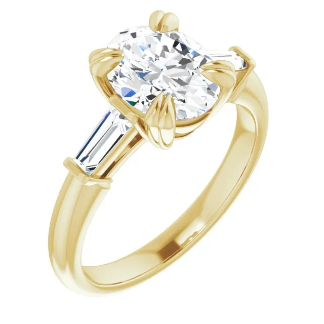 Cubic Zirconia Engagement Ring- The Betyhelena (Customizable 3-stone Oval Cut Design with Tapered Baguettes)