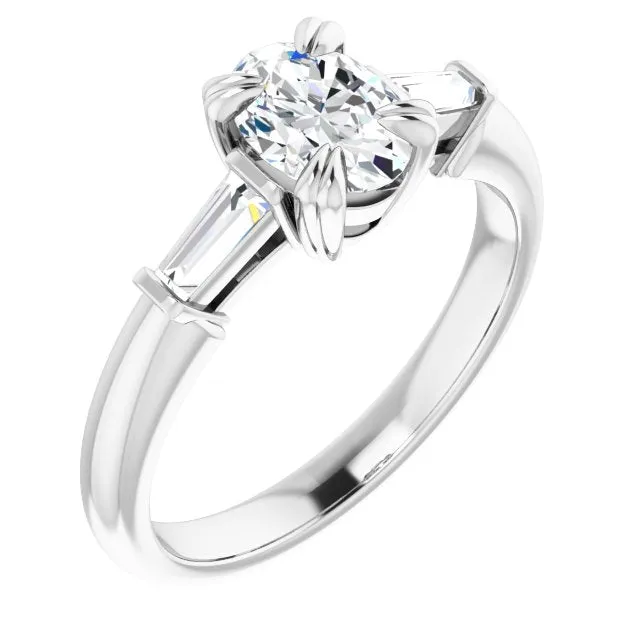 Cubic Zirconia Engagement Ring- The Betyhelena (Customizable 3-stone Oval Cut Design with Tapered Baguettes)