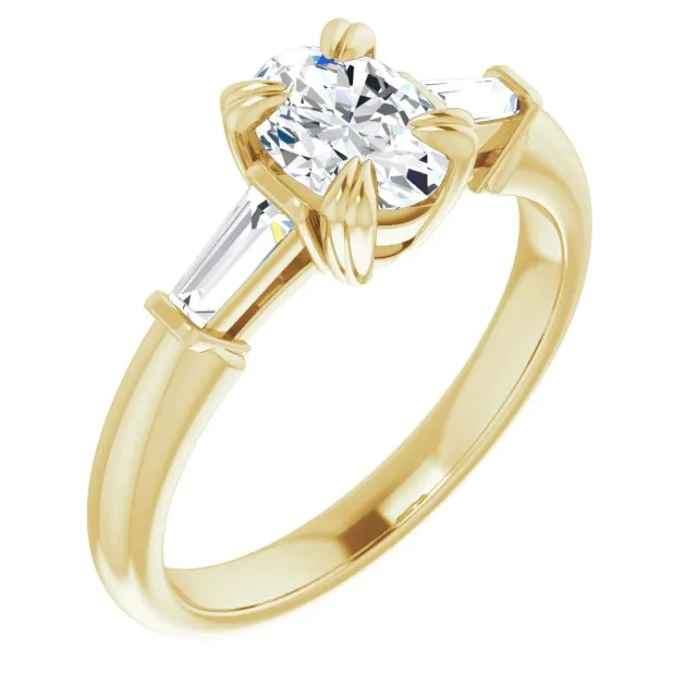 Cubic Zirconia Engagement Ring- The Betyhelena (Customizable 3-stone Oval Cut Design with Tapered Baguettes)