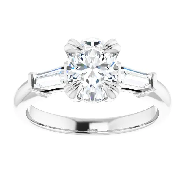 Cubic Zirconia Engagement Ring- The Betyhelena (Customizable 3-stone Oval Cut Design with Tapered Baguettes)