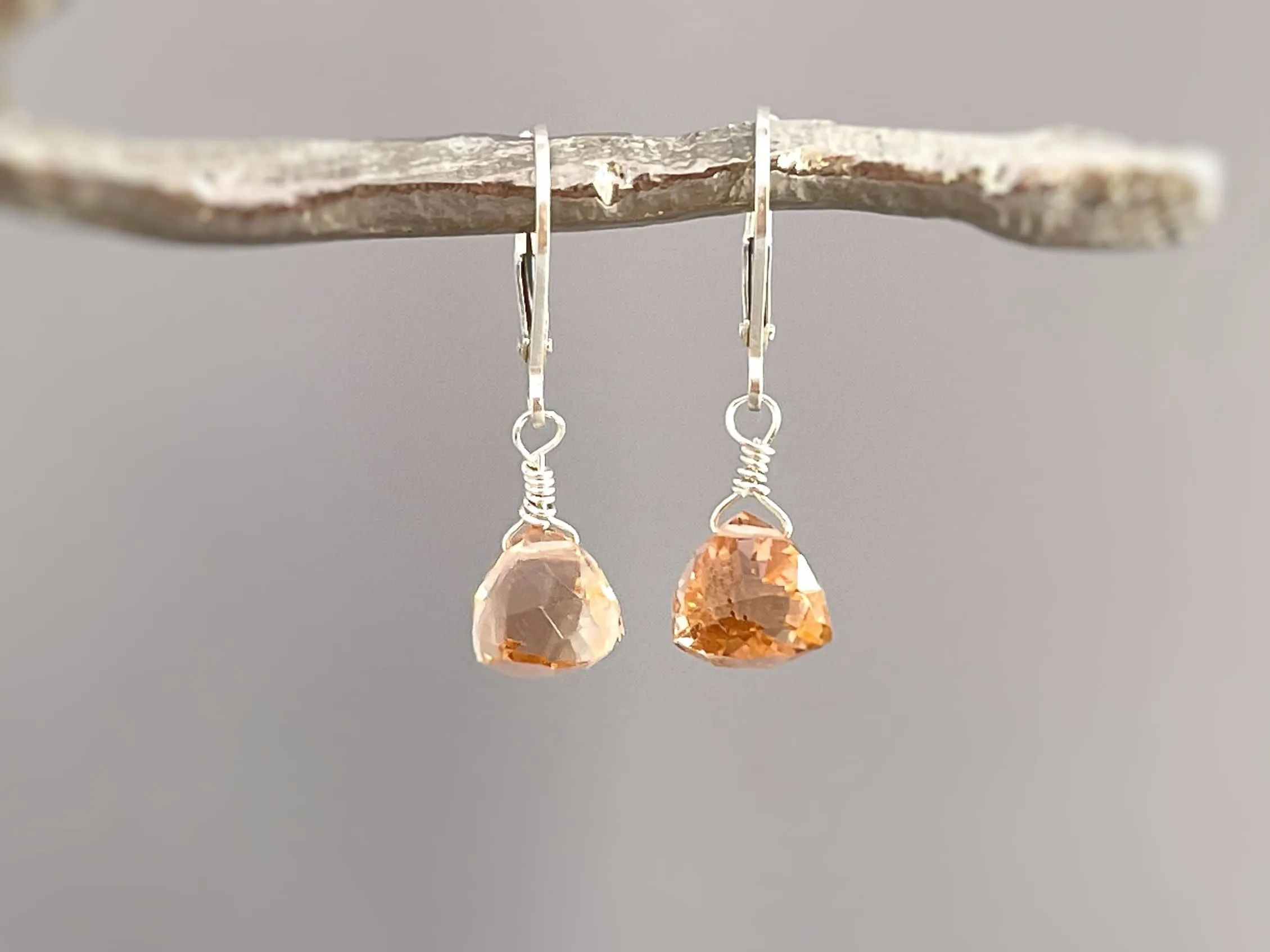 Dainty Morganite earrings dangle 14k gold, Sterling Silver, Rose Gold Peach Pink Quartz