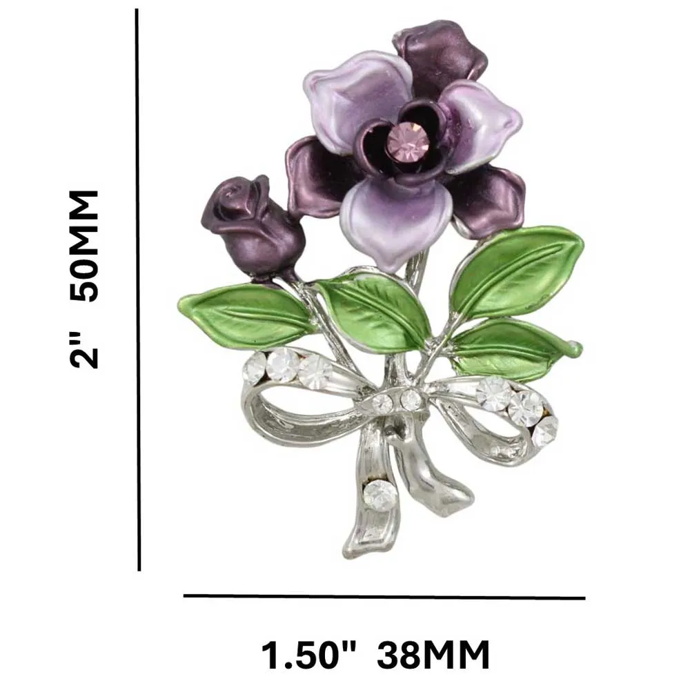 Dark and Light Purple Flowers with Crystals Brooch Pin - PRL605