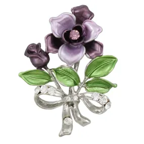 Dark and Light Purple Flowers with Crystals Brooch Pin - PRL605