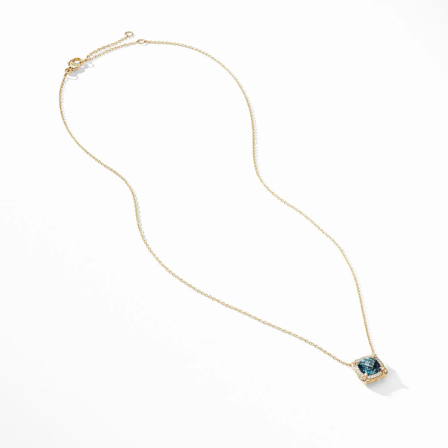 David Yurman Chatelaine Pave Bezel Pendant Necklace in 18K Yellow Gold with Hampton Blue Topaz