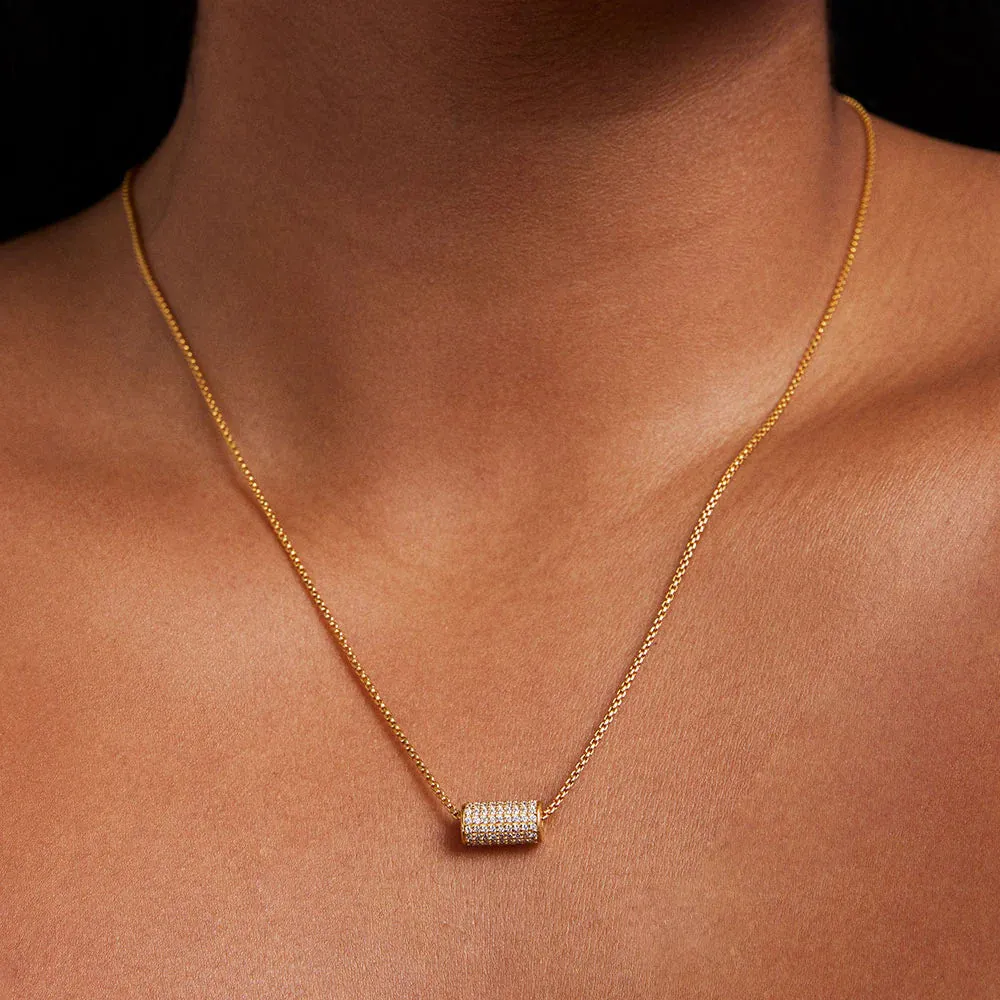 Dean Davidson Petite Pave Mini Tube Necklace in Wht Topaz/Gold