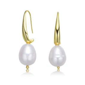 Delphine Teardrop Hoop Golden Pearl Earring