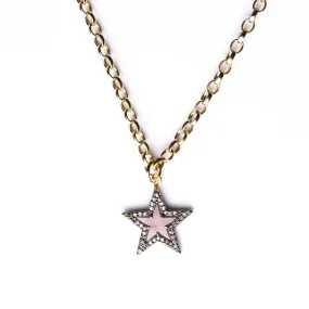 Diamond & Rose Quartz Chunky Star Necklace