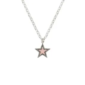 Diamond & Rose Quartz Silver Chunky Star Necklace