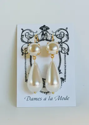 Double Pearl Dangle Earrings - Large