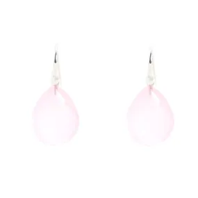 Earrings - Drop Almond Shape Rose Quartz & Sterling Silver