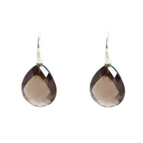 Earrings - Drop Almond Shape Smokey Quartz & Sterling Silver