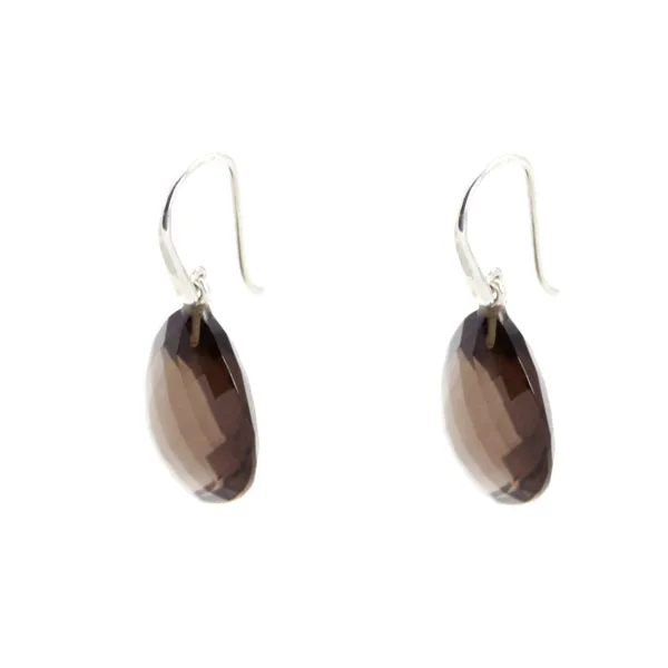 Earrings - Drop Almond Shape Smokey Quartz & Sterling Silver