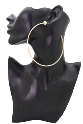 Earrings Set Gold Metal Large Size Open Hoop Style Sexy